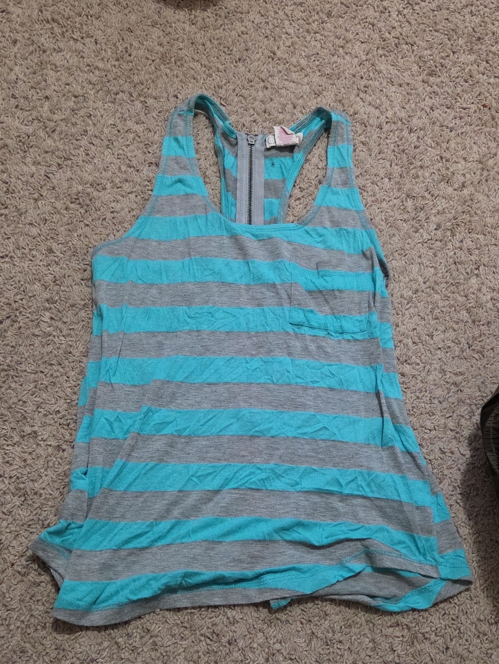 Striped Racerback Tank Top in Aqua and Gray